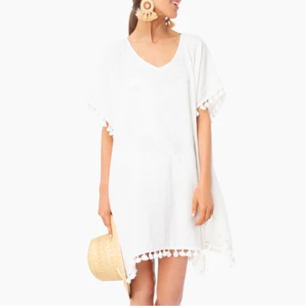 Pompander Place White Pom-Pom Trim coverup from Tuckernuck